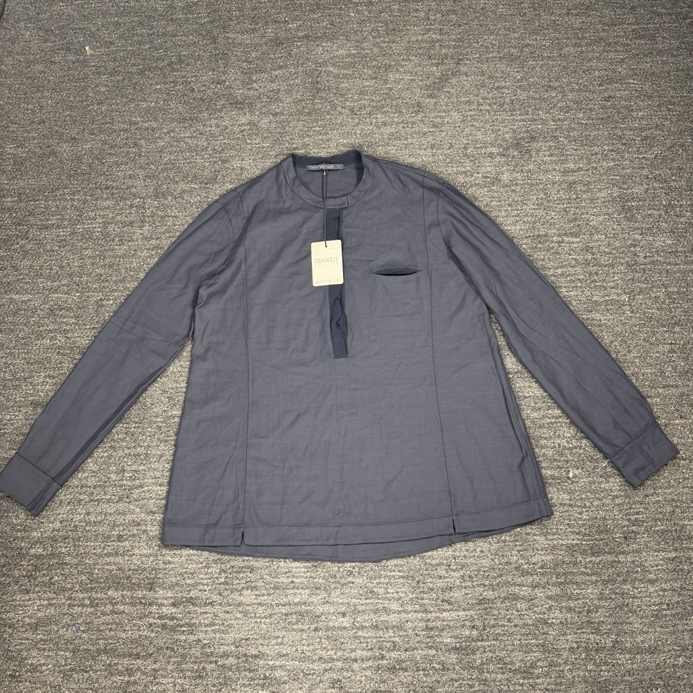 Transit Par Such Shirt Women XS Blue Wool Henley Earthy Quiet Luxury Lagenlook